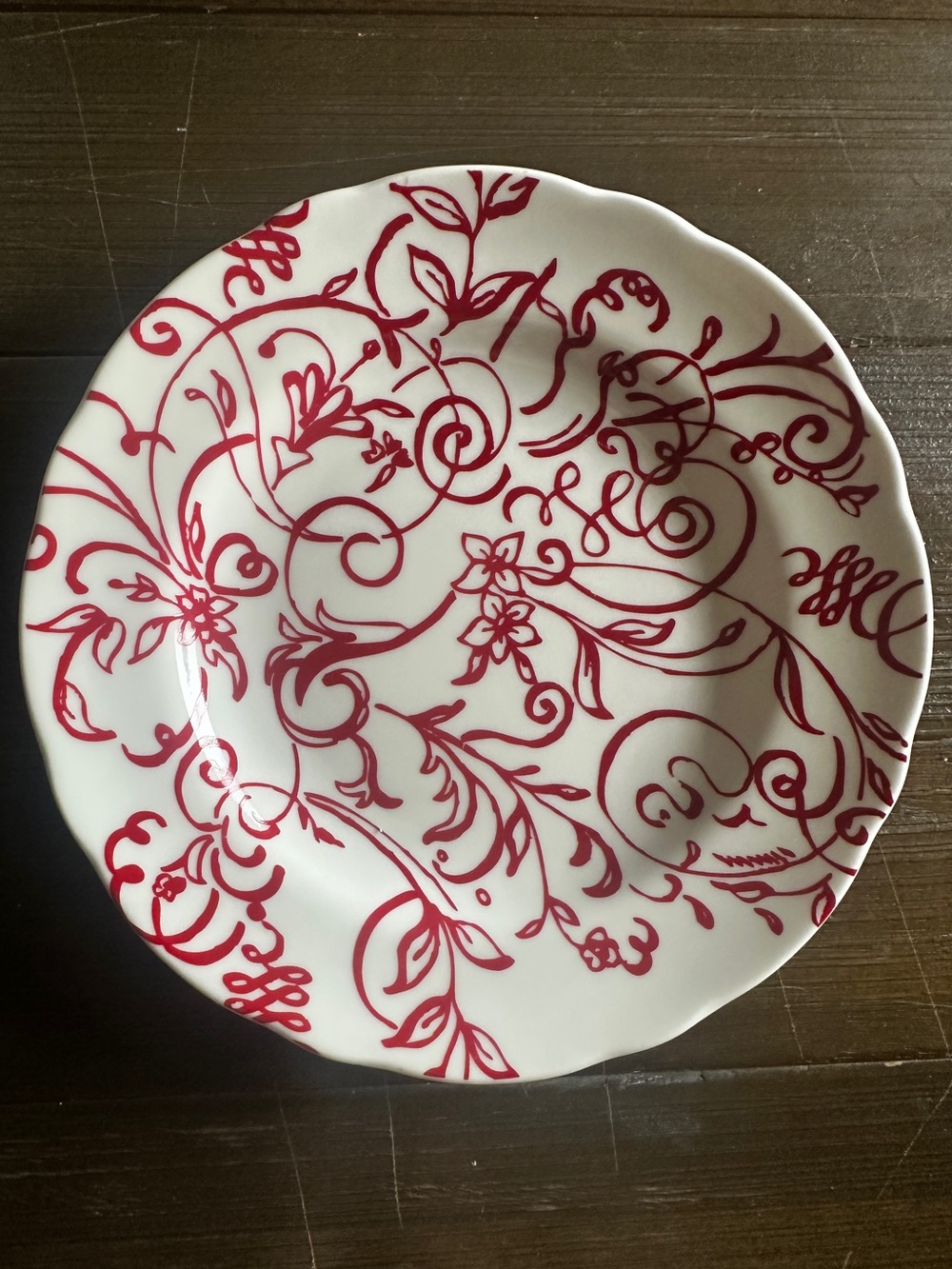 Setof4 Cynthia Rowley Cynthia's Scrolls Red salad plate 8 5/8” Rare Discontinued - Picture 2 of 3